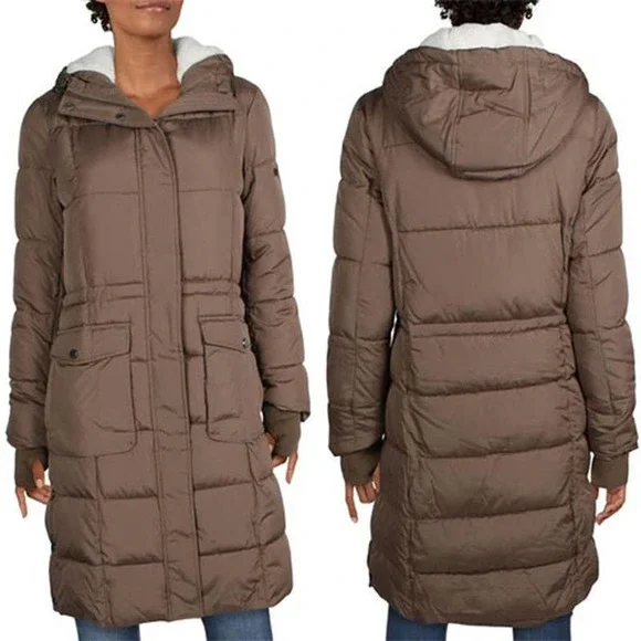Lucky Brand Faux-Fur-Lined Hooded Puffer Coat Taupe Brown Size: Large NWT - Picture 7 of 7